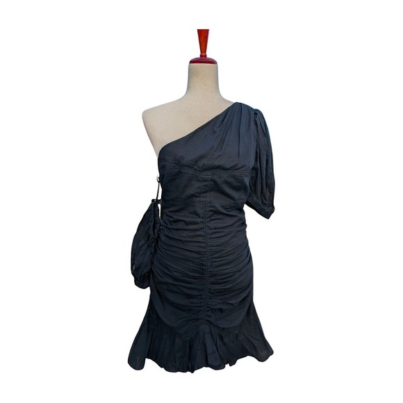 NWT Isabel Marant Etoile Lecia Black‎ One Shoulder Ruched Mini Dress Size 42/10 - Picture 4 of 10